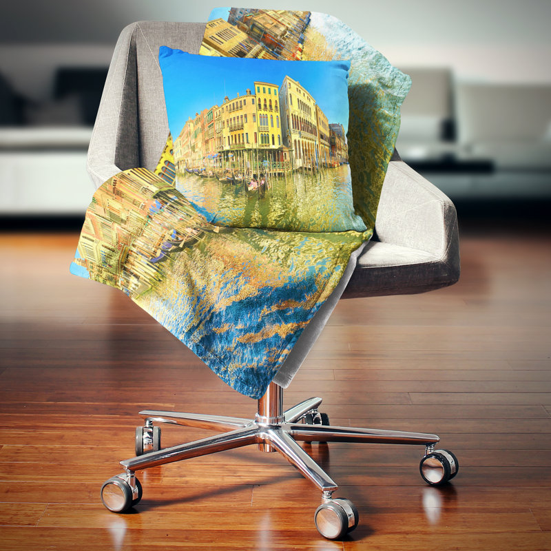 Coussin jaune Grand Canal, 16 po x 1 po, Coussin décoratif