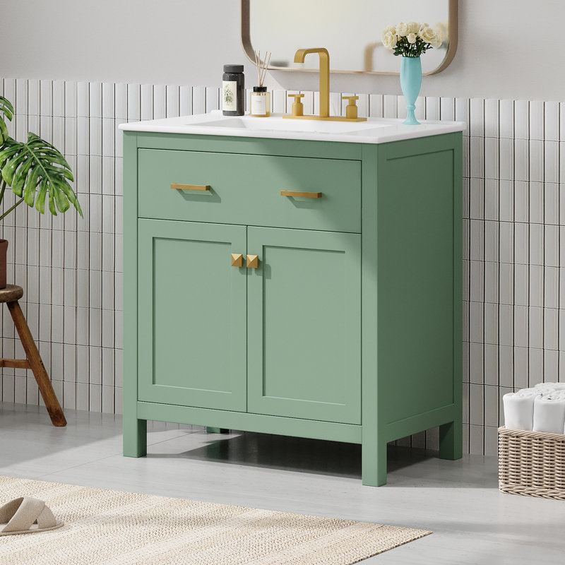 Meuble-lavabo de 30 pouces avec lavabo en céramique, Vert