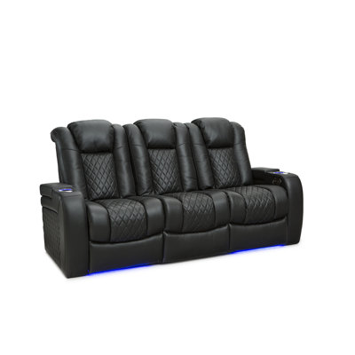 Asika 86" Wide Genuine Leather Power Recliner Home Theater Sofa with Cup Holder by Latitude Run