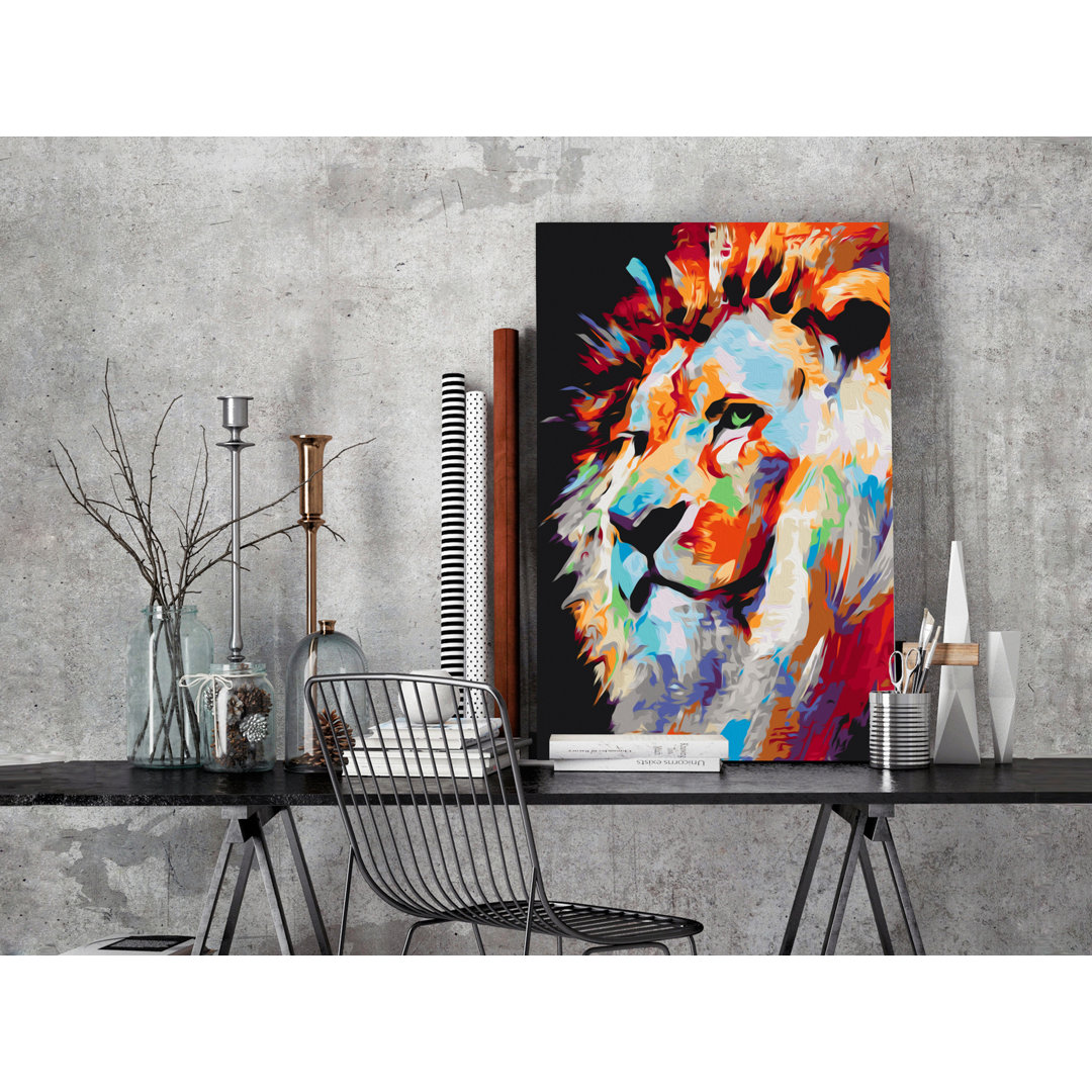 Leinwandbild Portrait Of A Colourful Lion - Malen nach Zahlen