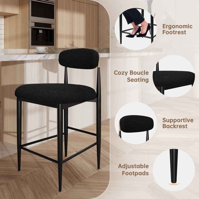 Ensemble de 4 tabourets de comptoir revêtus de 25,8 po Velora, Noir