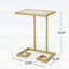 Table d'appoint moderne et glamour en forme de C avec dessus en verre trempé et structure en fer robuste, idéale pour le salon ou la chambre.