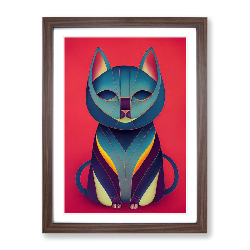 Modern Cat No.3 Abstract - Framed Print, 46cm H x 34cm W x 2cm D, Walnut