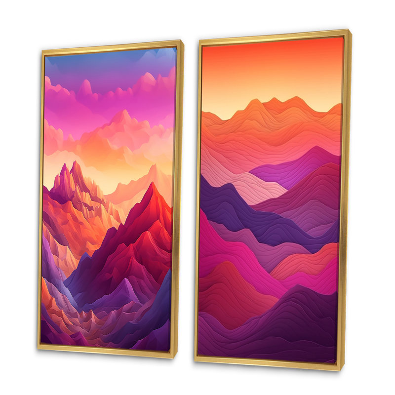 «Majestic Peaks», 2 pièces sur toile, H 32 po x l 32 po, Encadrement doré