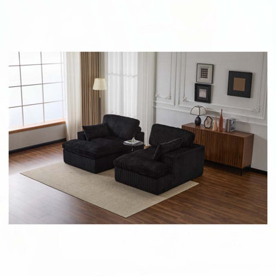 Corduroy Fabric Oversized Upholstered Sectional Sofa Chaise,No Assembly Required