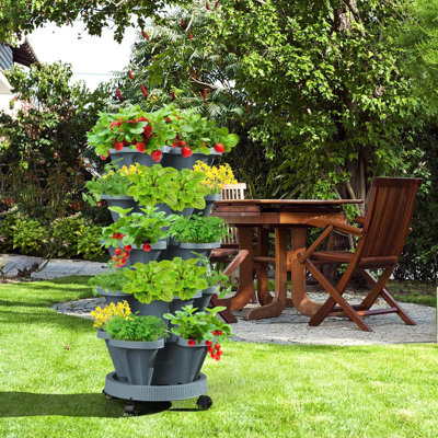 7-Tier Vertical Garden Planter 2-Pack, Stackable Strawberry Herb Vegetable Tower With Support Pole, Self-Watering System For Indoor Outdoor Use