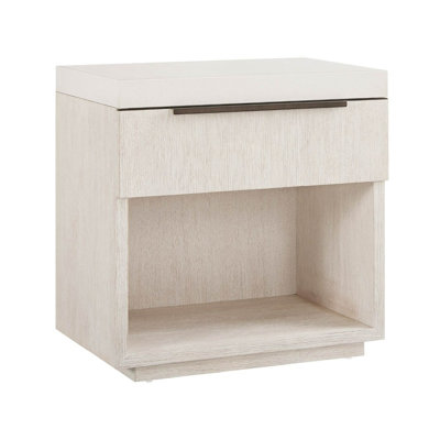 Quartz Nightstand 28" Wide Mist Oak Finish White Quartz Stone Top with LED Light and USB Ports