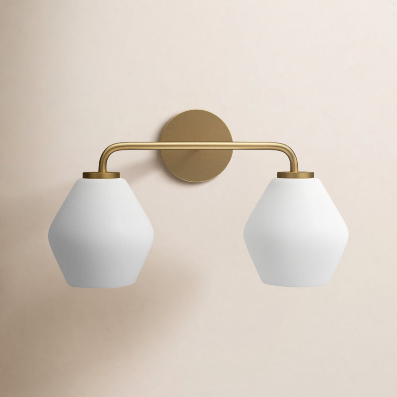 Rooks 17" W 2-Light Dimmable Steel Vanity Light , Satin Brass, White