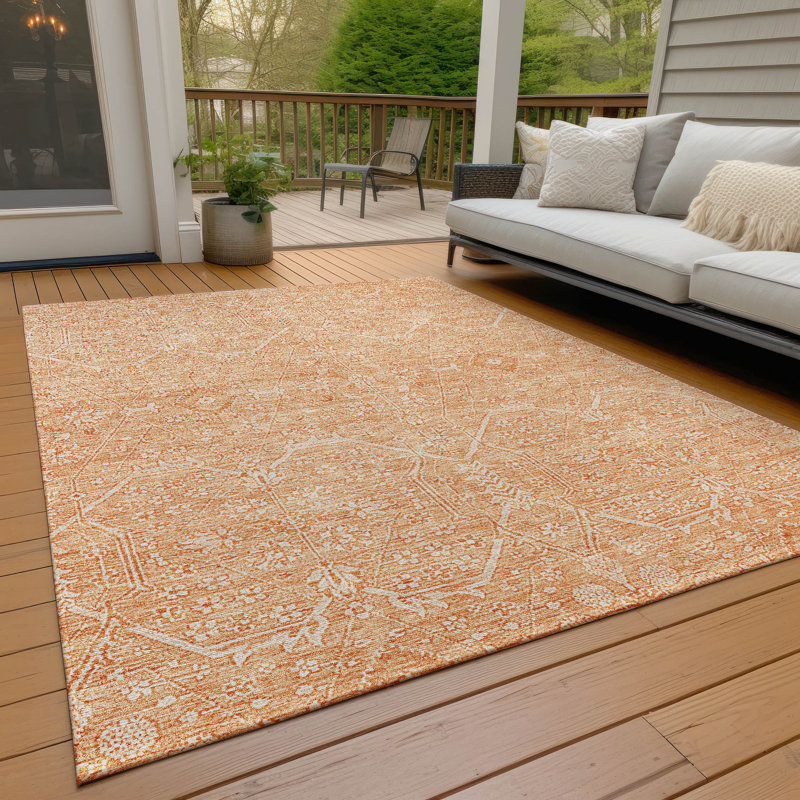 Salmon Synthetic 3' x 5' Rectangular Washable Rug