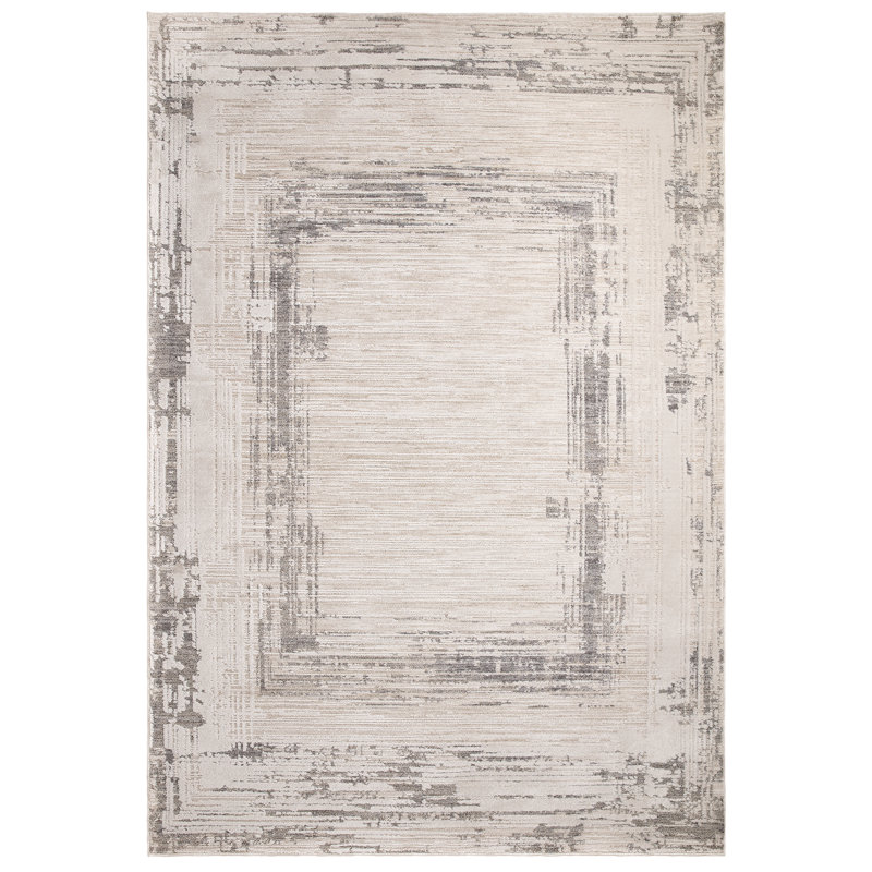 Strava Vintage Rustic Sketched Border Polyester Area Rug - Modern Boho Living & Dining Room, Rectangle 120 x 170 cm