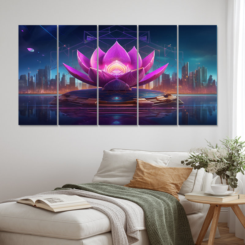 «Urban Enlightenment Blossoming Lotus», impression d'art mural Lotus - 5 panneaux égaux