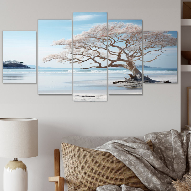 Scénario de paysage côtier Serenity I - art mural sur toile océan côtier - 5 panneaux