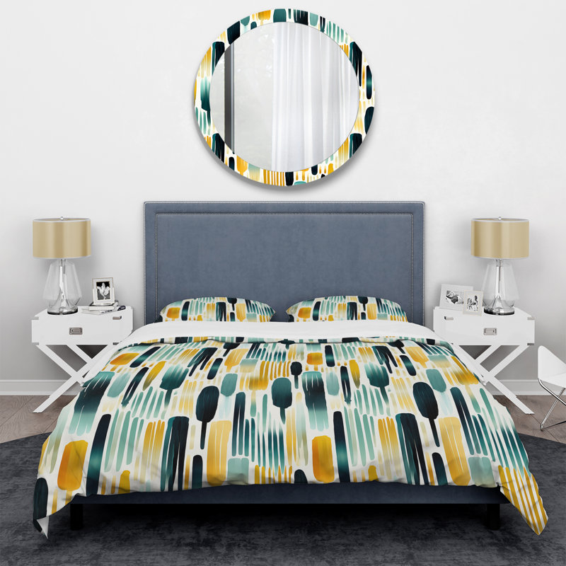 Ensemble de housse de couette à rayures Green Adn Yellow Paint Striped Pattern