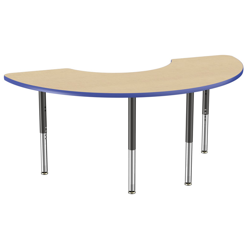 Table d'activité demi-lune 36 "x 72" avec pieds réglables, Érable / bleu / noir, Super