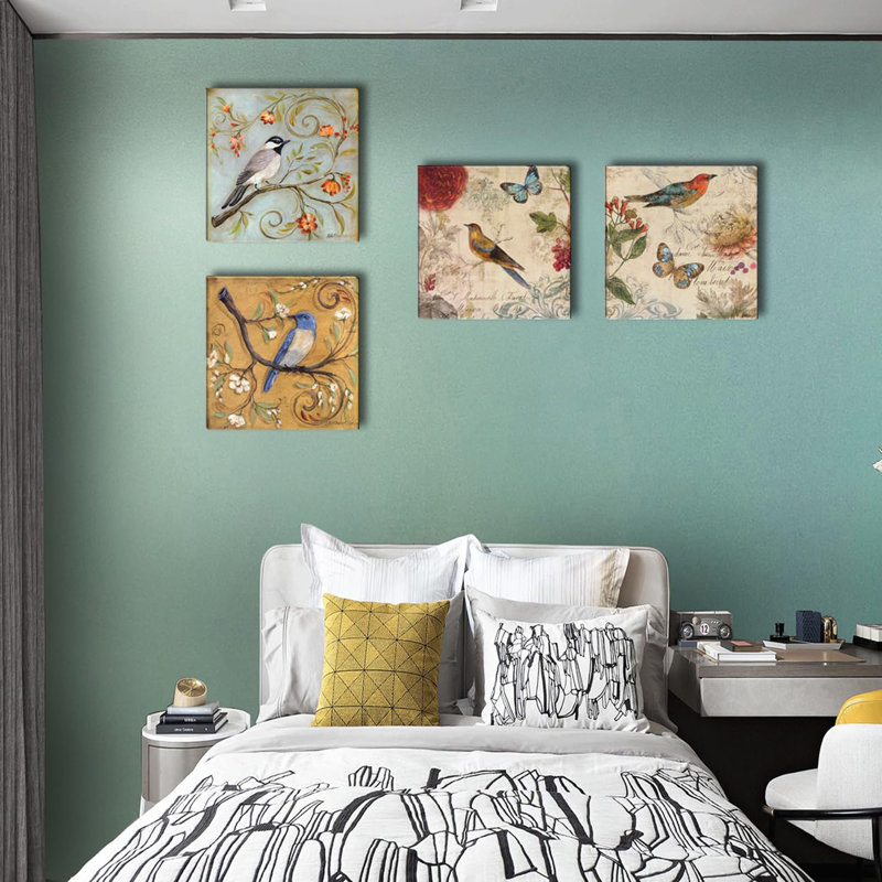 Fleurs, oiseaux, art mural sur toile