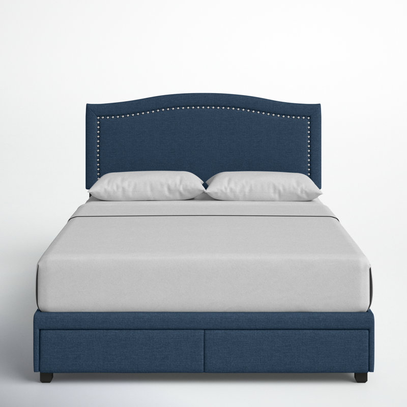Lit plateforme tapissier avec rangement Parkville, Très grand, Bleu