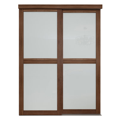 48 po x 80 1/2 po Porte coulissante en verre givré opaque 2-Lite, noyer foncé