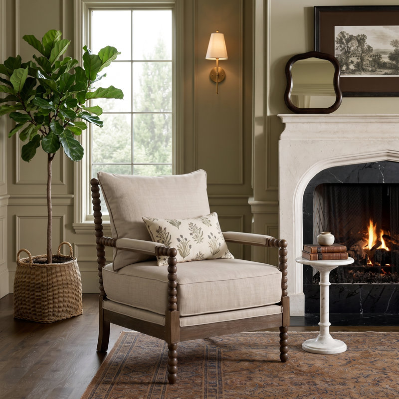 Herndon Upholstered Bobbin Accent Chair Beige and Natural, Brown , Dark Beige Polyester