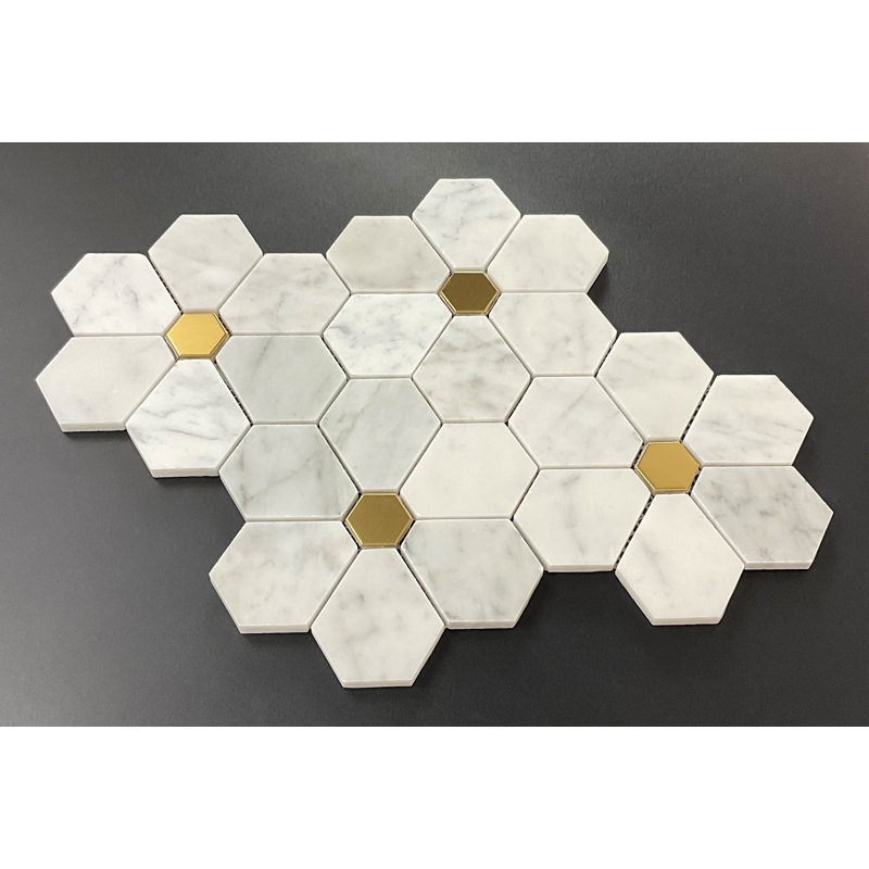 MFL Flowers Pattern Marble & Metal Novelty Mosaic Wall and Floor Tile