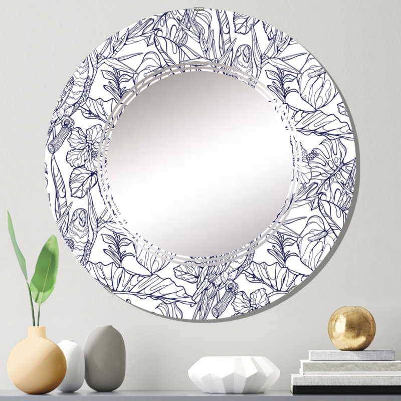 Tropical Ara Parrots - Miroir mural à motif rond, 24 po x 24 po