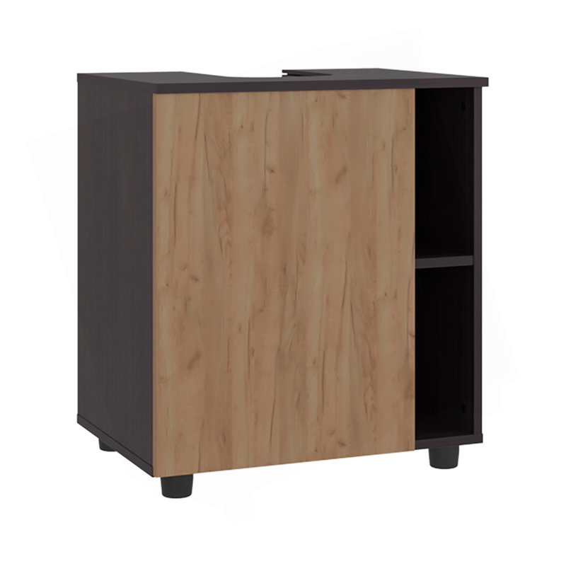Armoire sous l'évier à deux tablettes latérales avec une porte, à découpes et rangement compact pour la salle de bain 22 pi.