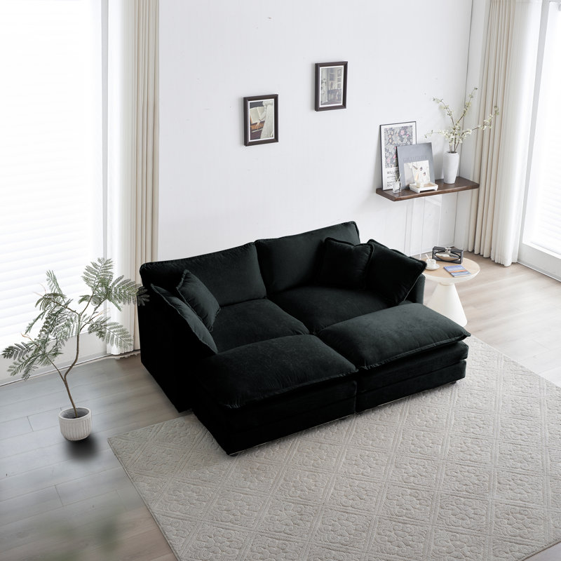 Jeffers Chenille Fabric Upholstered 4-Piece Sectional Sofa, Black Chenille, 33" H x 76.7" W x 35" D