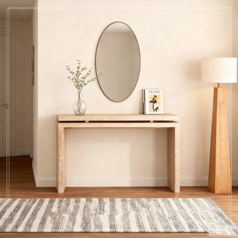 Table de console 60 po avec suspension à deux planches, bois massif et panneau de fibres à densité moyenne, Blanchies