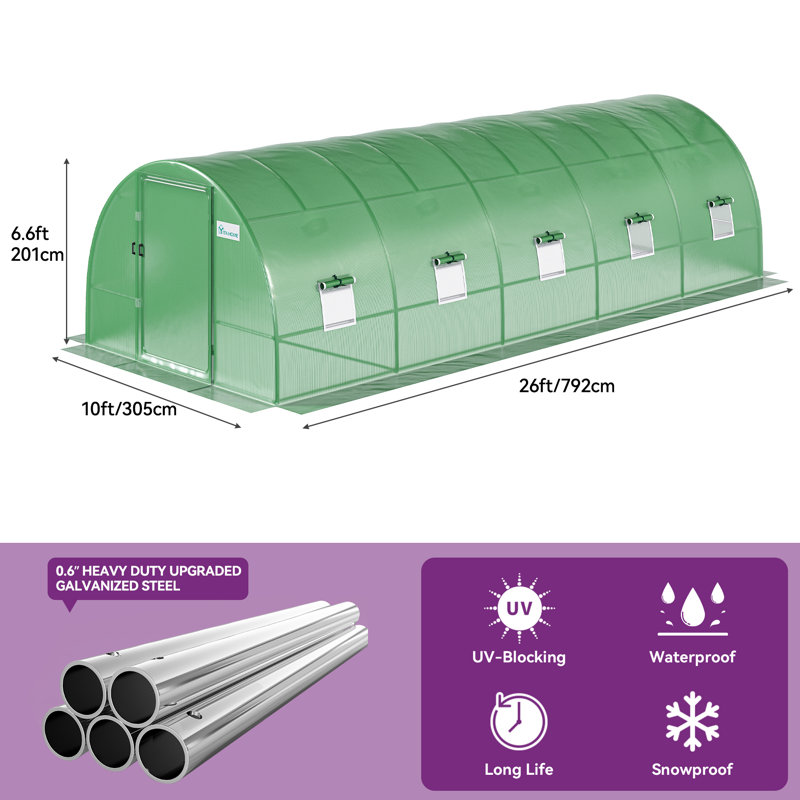 10' W x 20' D Greenhouse, White, 6' 7 1/5'' H X 10' W X 26' D