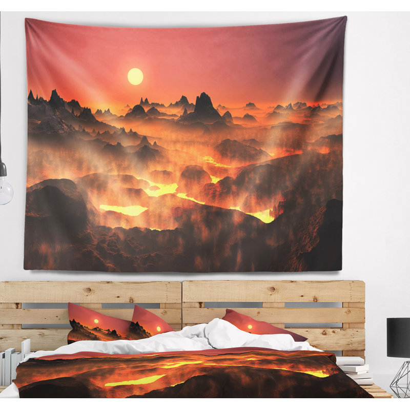 Tapisserie paysage paysage volcanique, H 32 po x l 39 po