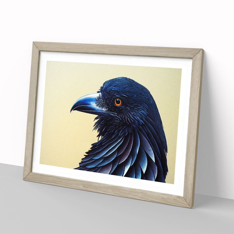 Classic Raven Bird - Framed Print, 46cm H x 64cm W x 2cm D, Oak