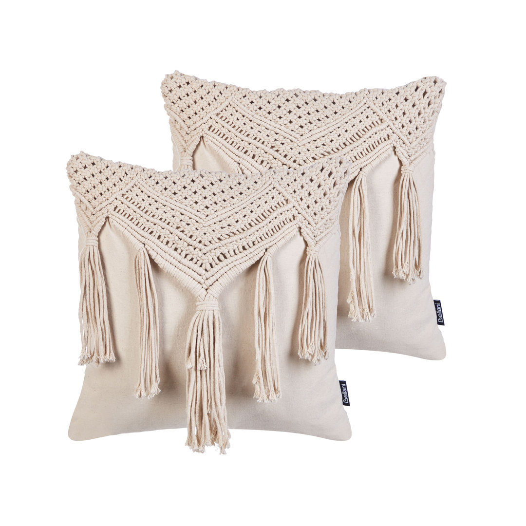 Abriyah Geometric Beige Square Throw Cushion With Filling