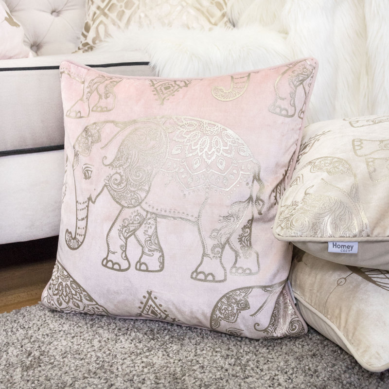  Elephant Velvet Throw Pillow, Blush