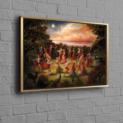 Large Radha Krishna Rasa Lila Dance Themed Wall Art Canvas for Living Room and Hindu Gift Poster Perfect for Indian Style Home Decor