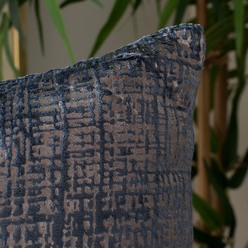 Blue and Gold Velvet Abstract Square Throw Pillow