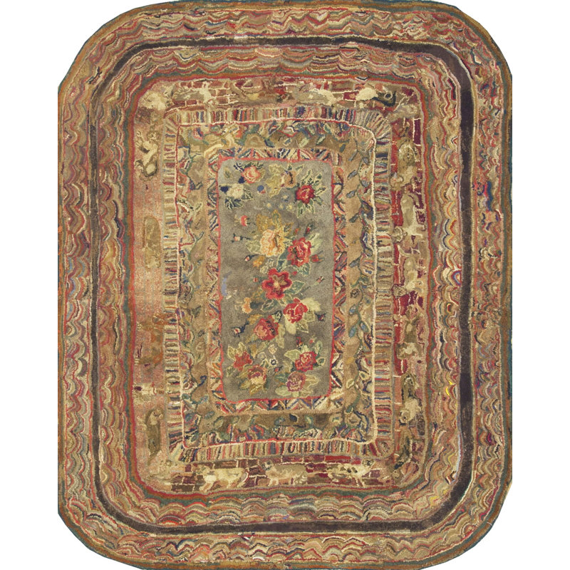 Antique American Hooked Hallway Runner Wool &amp; Cotton Multicolor Rug
