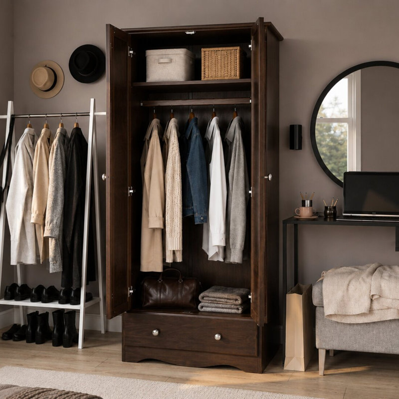 Armoire 100% bois massif 2 portes Kolossi avec boutons en métal, Java