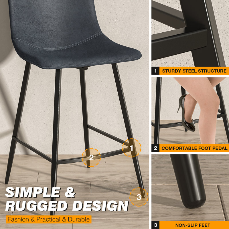 Nevaeah Upholstered Counter Stool with Metal Frame, Black, 2