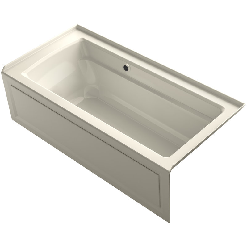 Archer 66" X 32" Alcove Bath with Bask Heated Surface, Integral Apron, Integral Flange, and Right-Hand Drain, Almond, Left