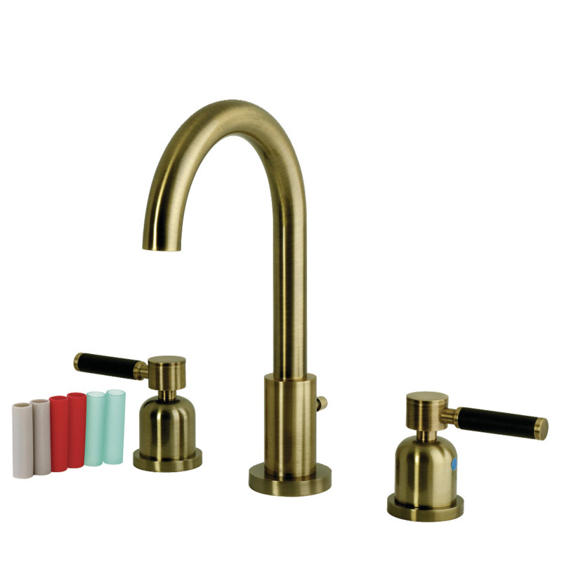 Kingston Brass Kaiser Two-Handle 3-Hole Deck Mount Widespread Bathroom Faucet with Brass Pop-Up Drain, Antique Brass
