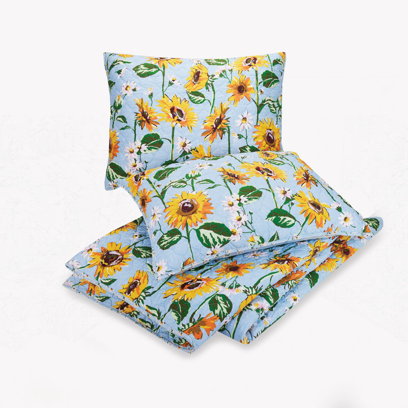 Sunflower Sky Twin Blue Cotton Reversible Quilt Set