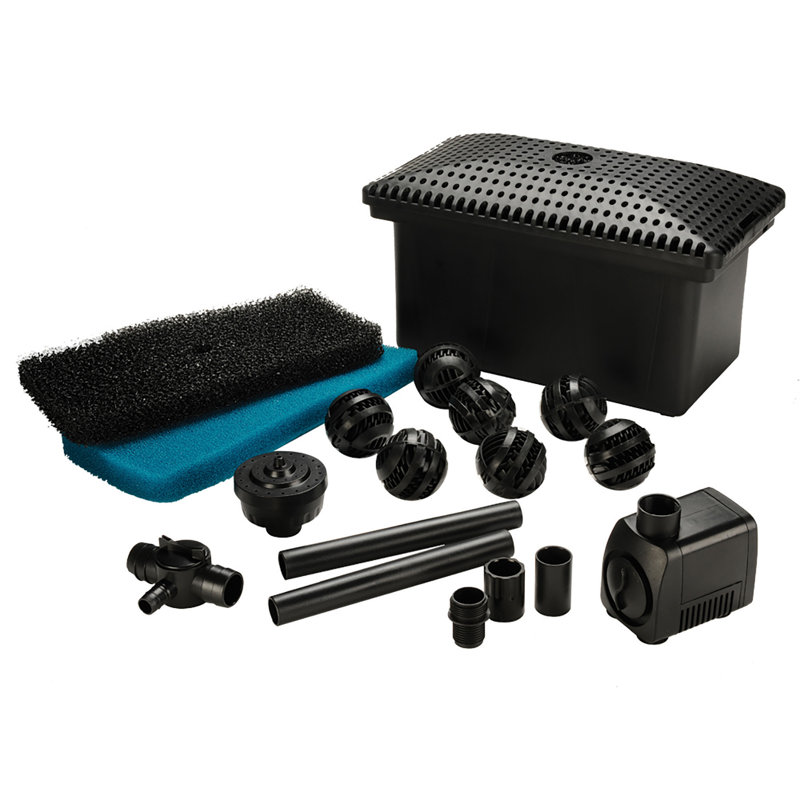 Black Medium Pond Filter Kit with Pump for 500 Gallons