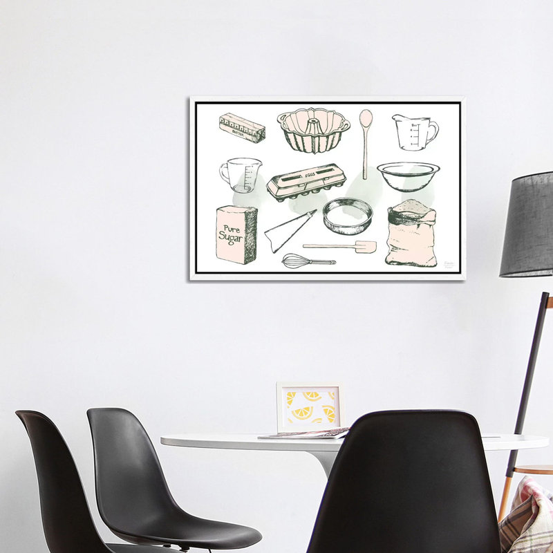 Baking Ingredients - Print on Canvas, 66.04cm H x 101.6cm W x 3.81cm D, White Floater Framed