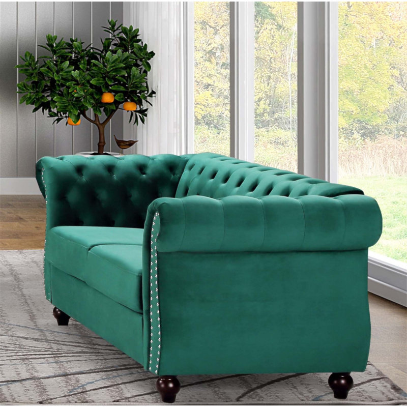 Fauteuil d'appoint Chesterfield, Velours vert