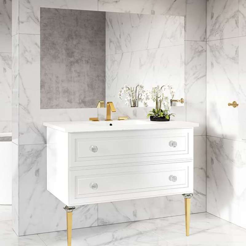 Alma 42.25" Wall Mounted Single Bathroom Vanity with Top, Bianca