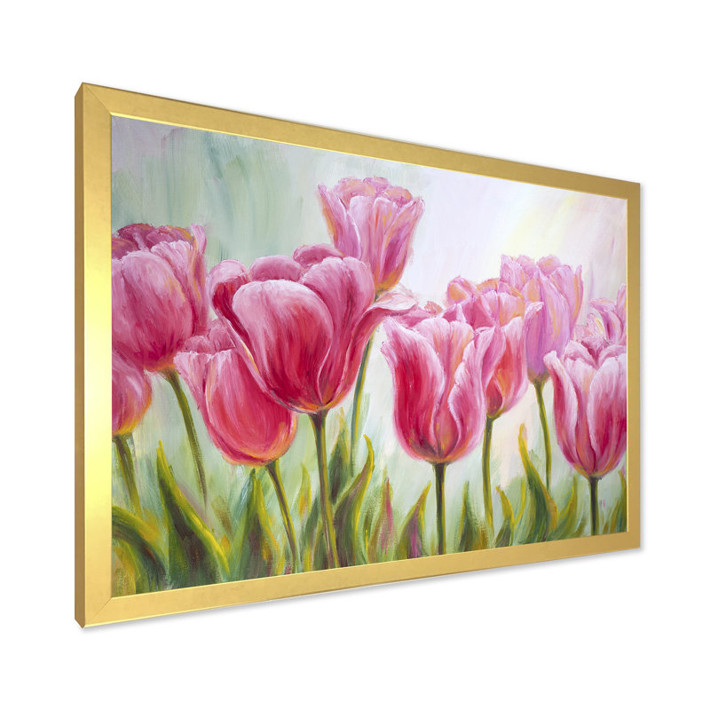 Tulipes, fleurs, peinture sur toile, H 24 po x l 32 po x P 1 po, Encadrement doré