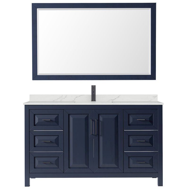 Daria 60'' W Vanity, Matte Black, Blue, Giotto Quartz