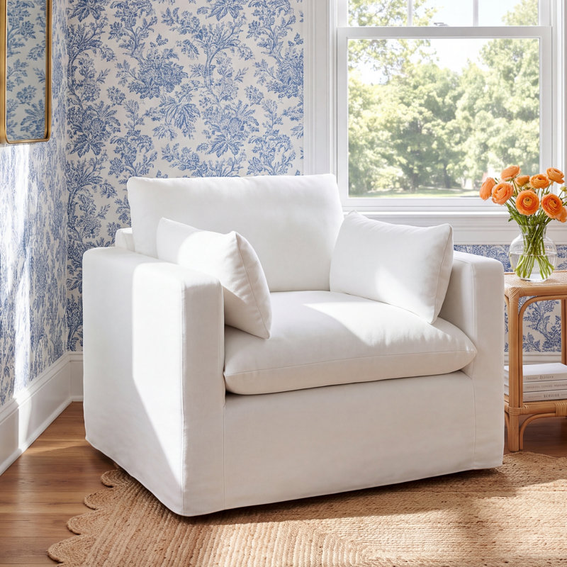 Luna Slipcovered Chair and a Half, Bayou Off White Canvas