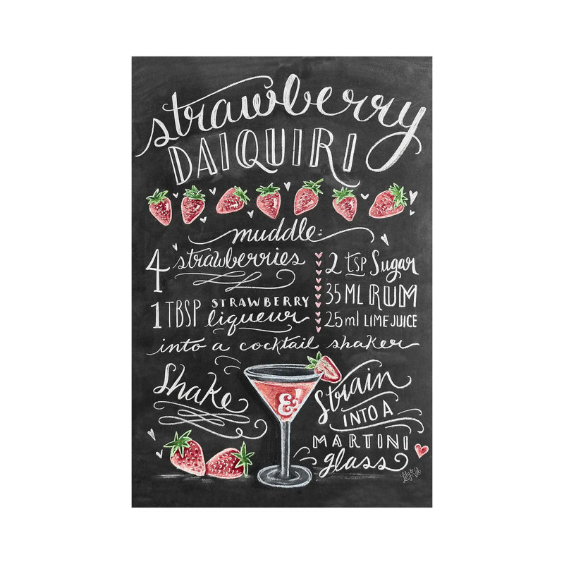 Strawberry Daiquiri Recipe by Lily & Val - Print on Canvas, Wrapped Canvas, 20.32 cm H x 30.48 cm W
