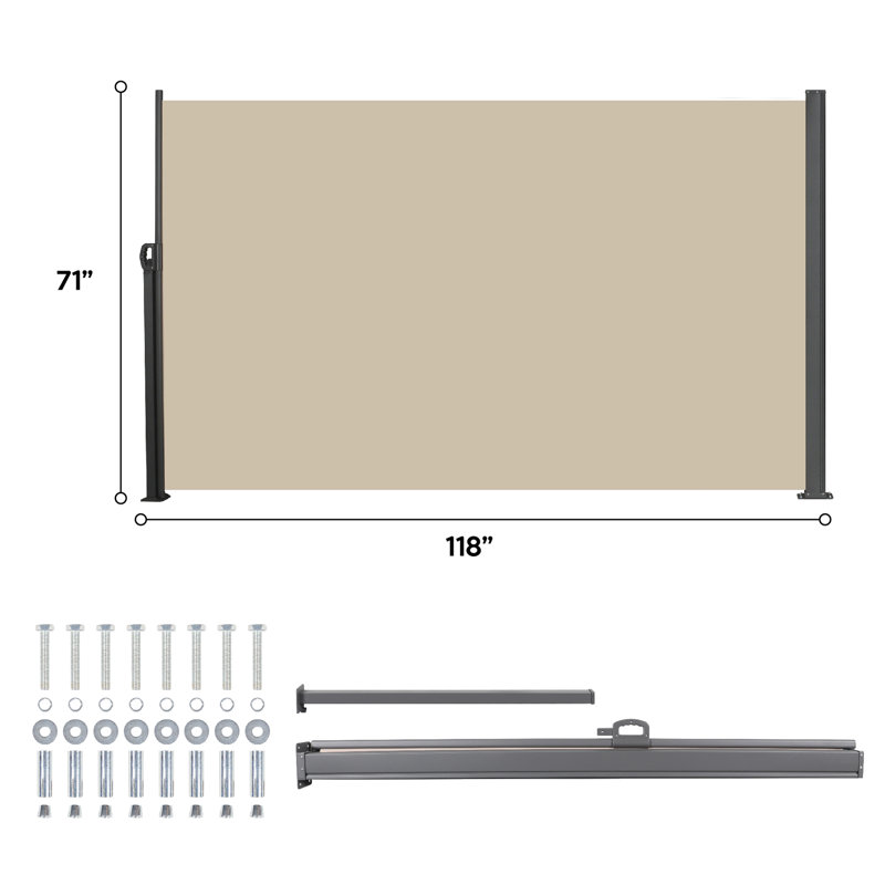 Retractable Side Awning, 118" X 71" Beige, And Water , For Patio, Garden, Balcony Privacy, Filler Privacy Screen Outdoor Areas, Material