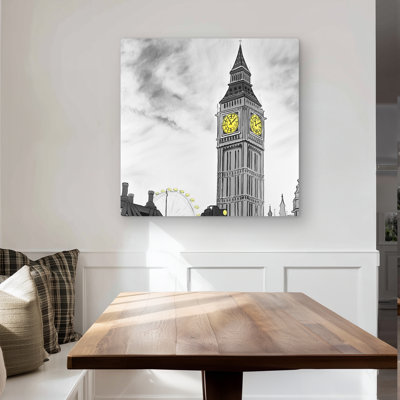 Outline of Big Ben in London - Gray Metal Print for Home Decor